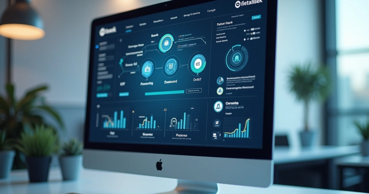Tela de sistema mostrando integração entre bancos e softwares de gestão financeira contemporâneos 