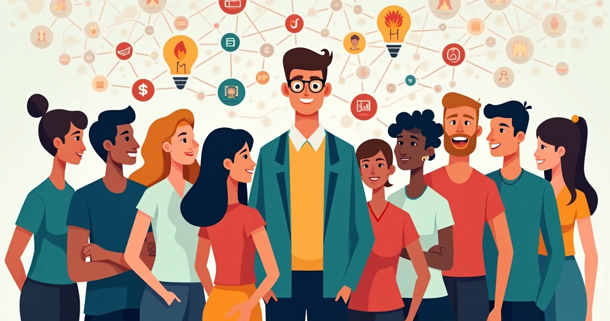 Empresário conectando-se com consumidores em rede digital 