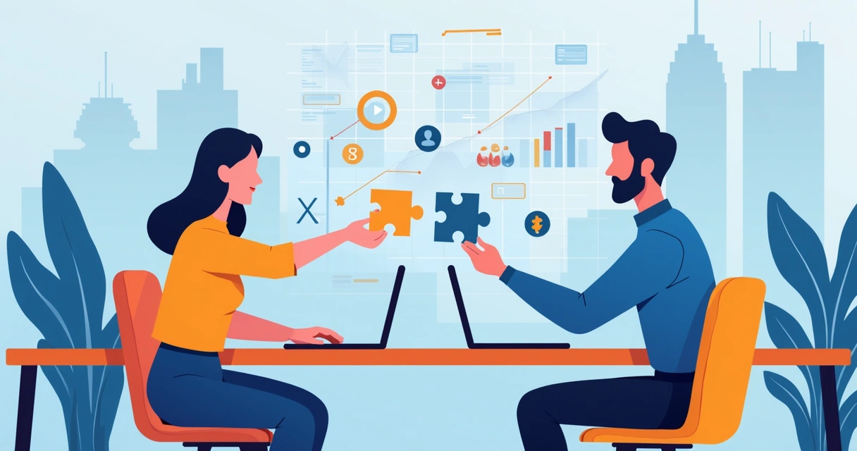 Equipes de design e tecnologia conectando peças para site profissional 