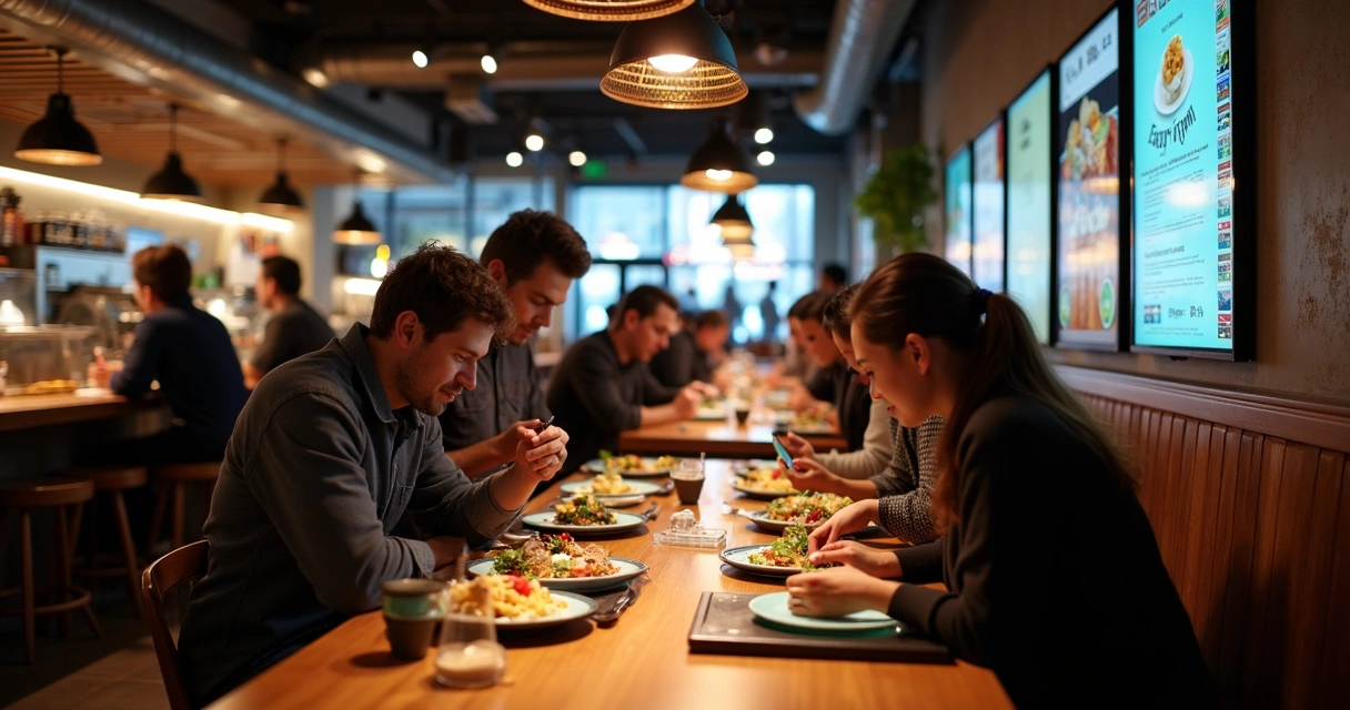 Participantes visitando operação foodservice em Chicago, observando atendimento digital. 
