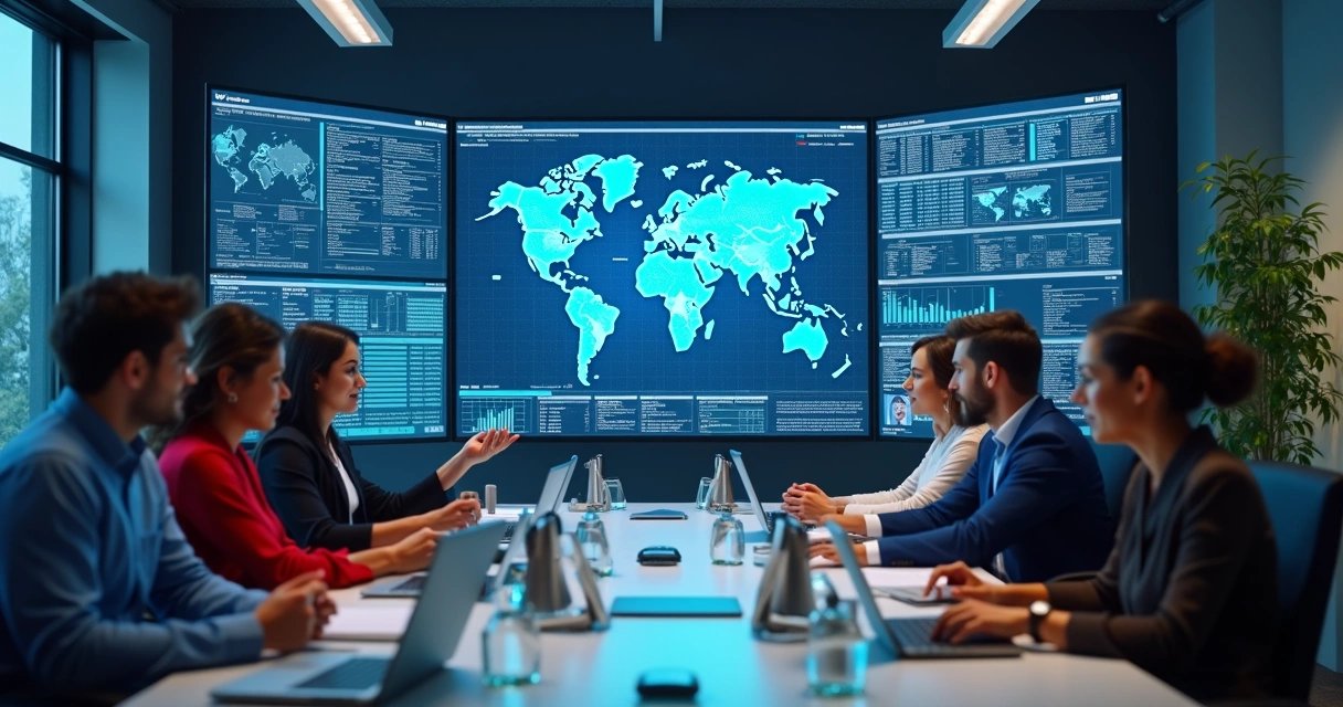 Equipe de vendas conectando dados em ambiente corporativo 