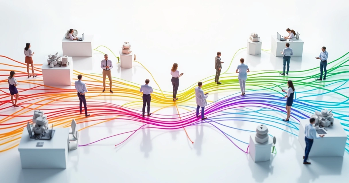 Conexão entre diferentes áreas de uma organização por linhas coloridas