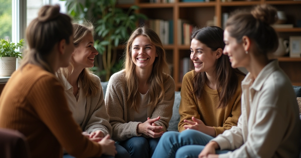 Grupo de amigos sentados em roda, conectados pela conversa 