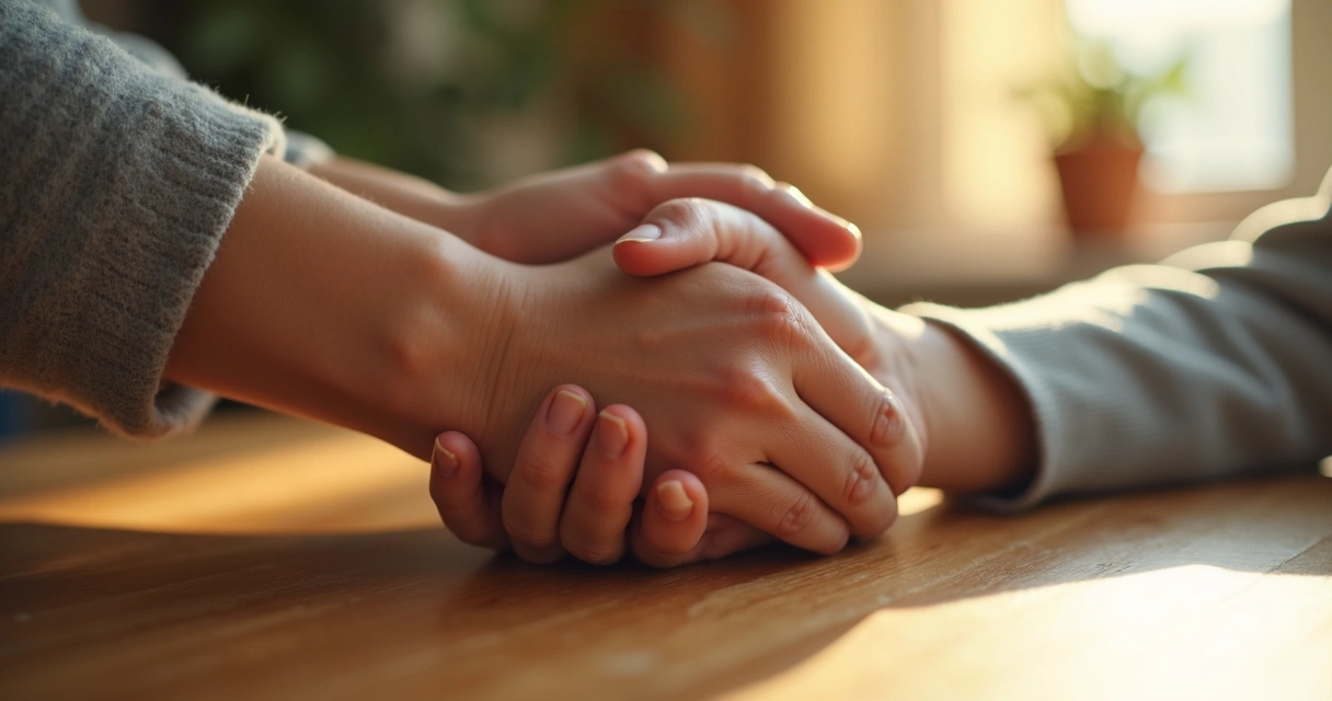 Duas pessoas dando as mãos, mostrando apoio emocional