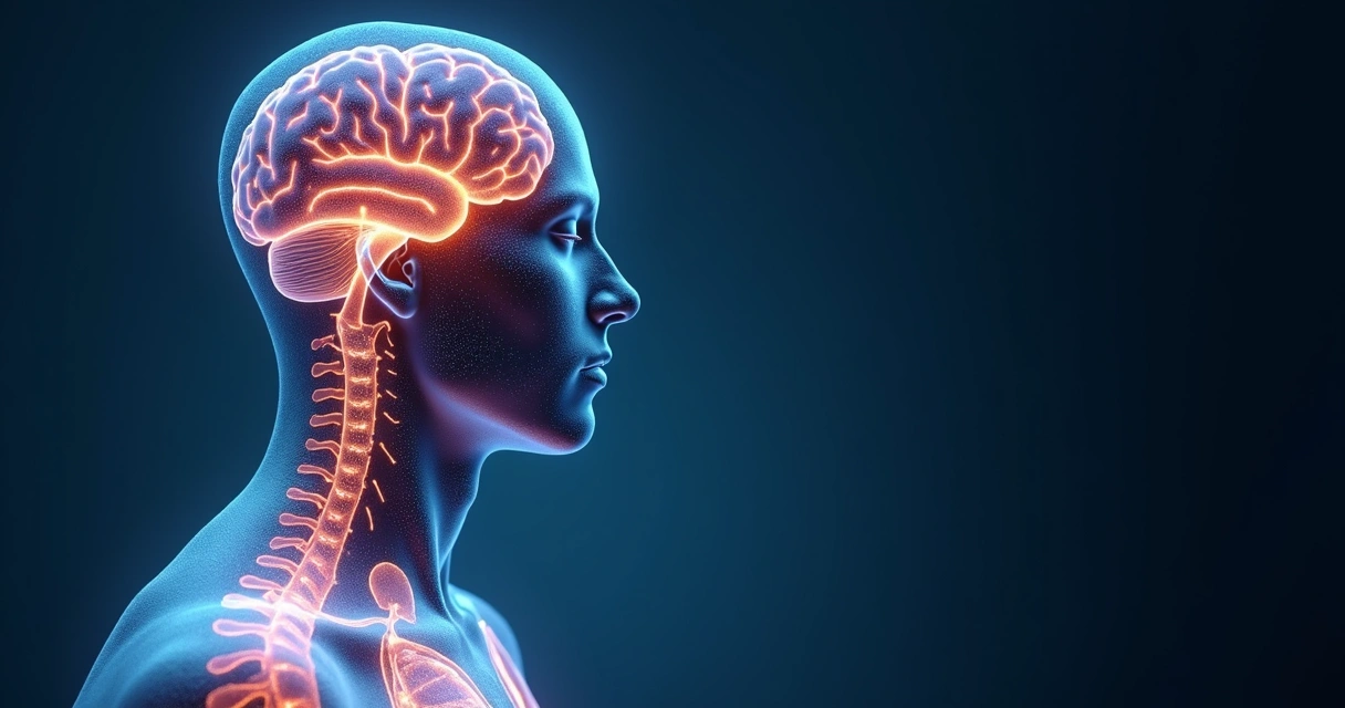 Cérebro humano conectado ao corpo com formas abstratas representando o inconsciente 