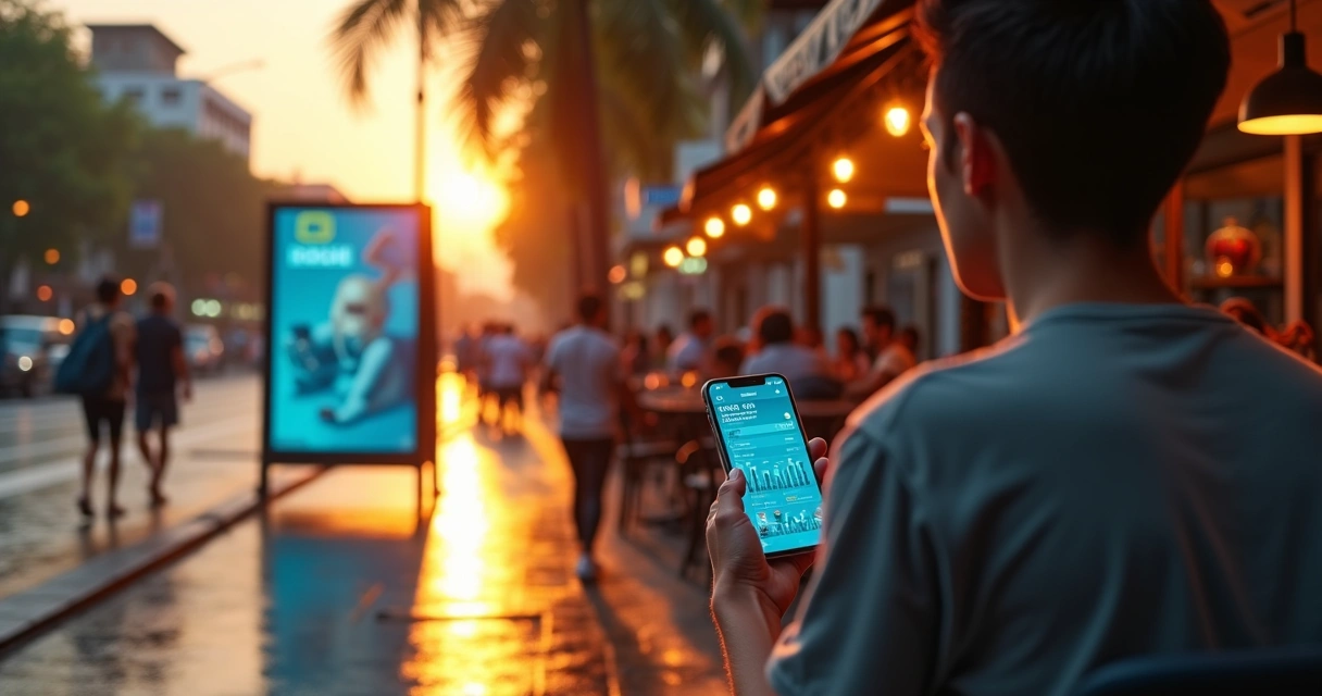 Trajetória do consumidor conectando anúncio de rua e pesquisa no celular 