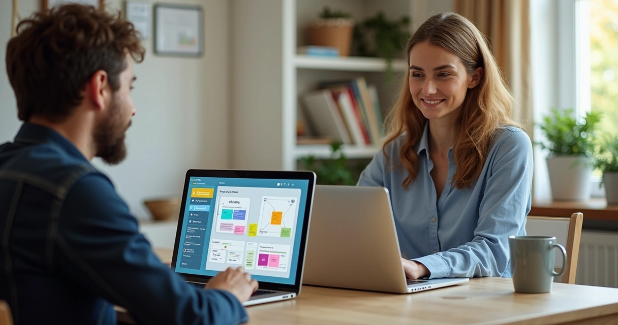 Duas pessoas conversando por videoconferência, com anotações na tela
