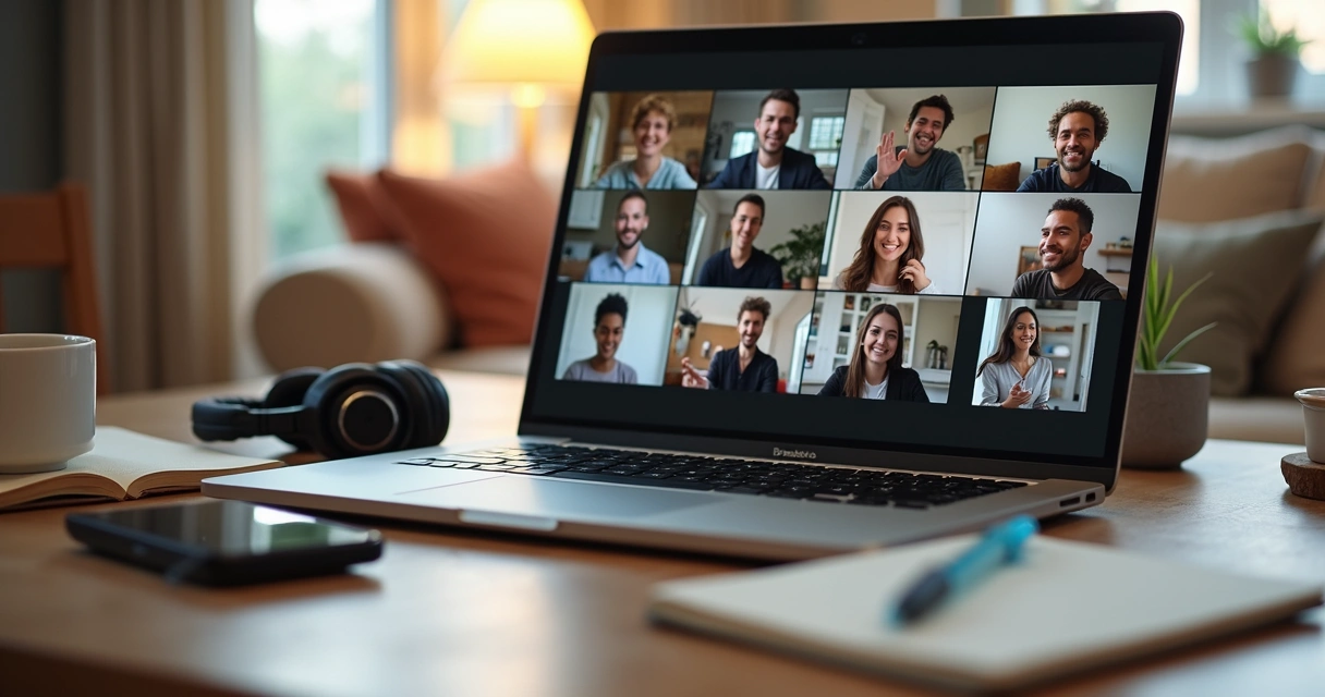 Grupo diverso em videoconferência criando laços sociais em ambiente virtual 