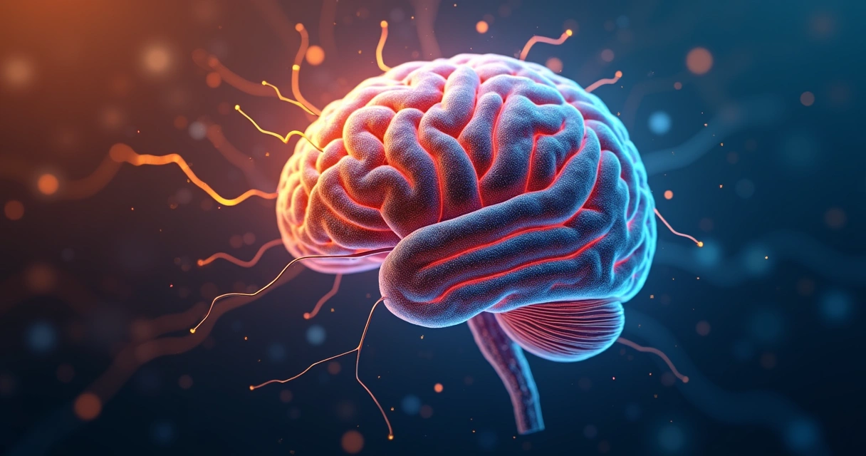 Conexiones neuronales estilizadas en tonos cálidos y fríos 