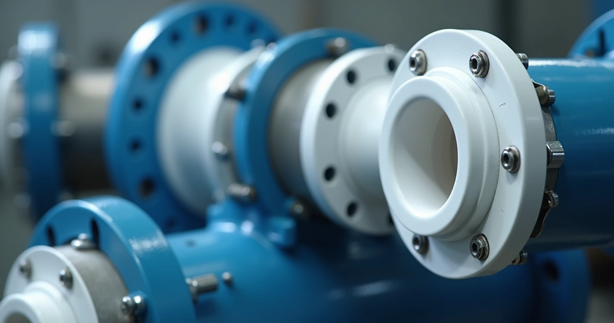 Conexões flangeadas de PRFV com revestimento branco em PTFE 