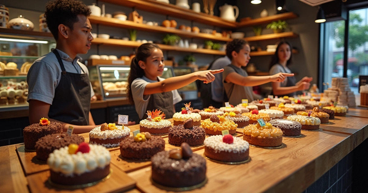 Diferentes doces sobre balcão de confeitaria artesanal