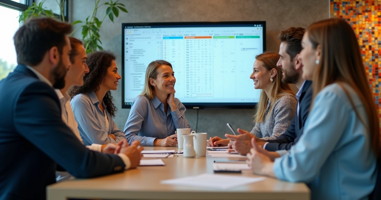 Equipe conferindo apuração e pagamento de ICMS em escritório moderno 