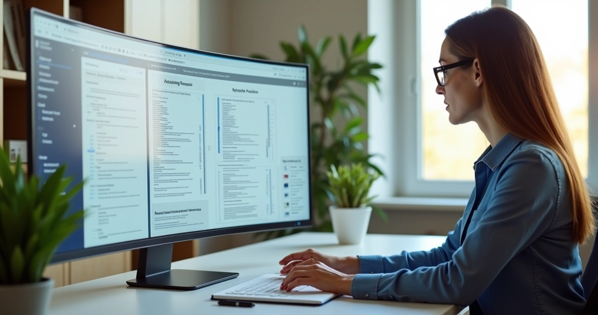 Contábil conferindo resultados em tela de automação