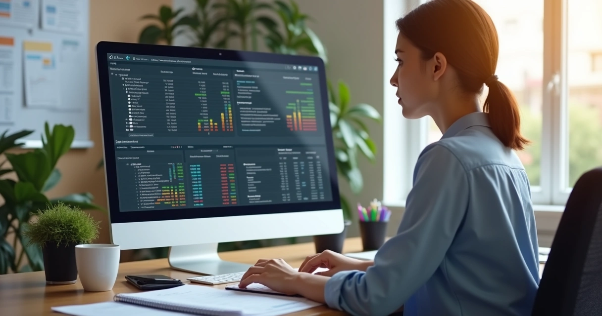 Pessoa analisando relatórios financeiros em uma tela de computador