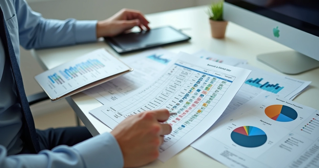 Consultor revisando planilhas de benefícios fiscais 