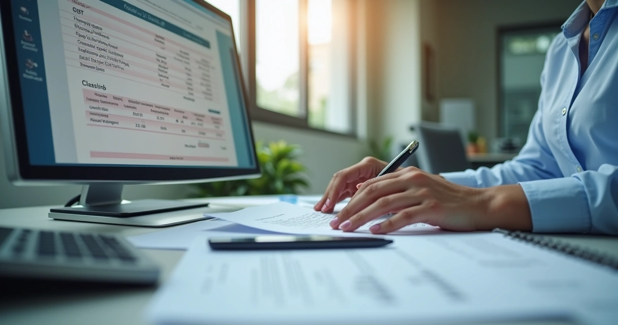 Profissional conferindo campos CST e cClassTrib em documento fiscal