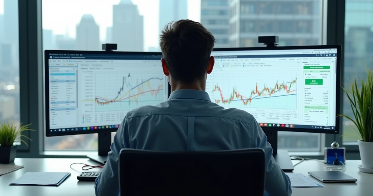 Profissional conferindo relatório de distribuição de lucros na tela de um computador 