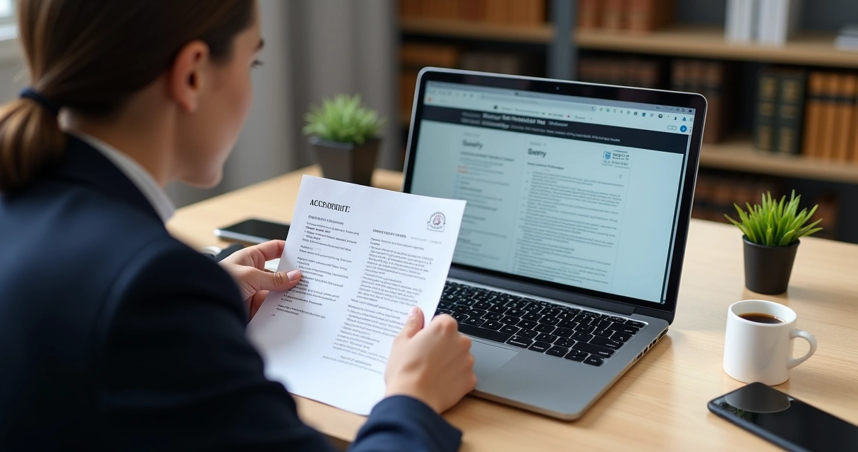 Pessoa conferindo documentos digitalizados na tela do notebook 