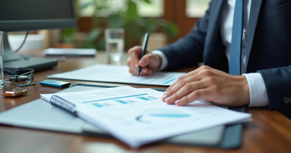 Profissional revisando manualmente e em sistema documentos fiscais da empresa em SC 