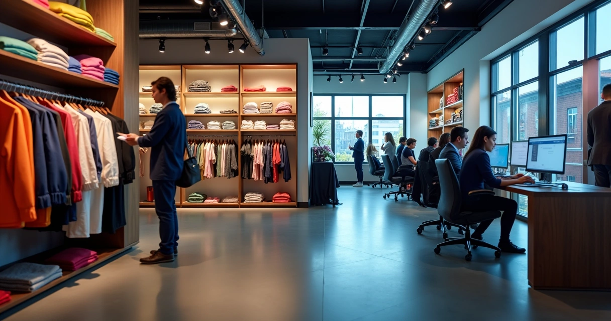 Equipes conferindo estoque com tecnologia integrada em loja e e-commerce 