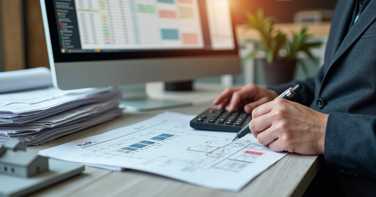 Profissional conferindo checklist fiscal de obra no escritório 