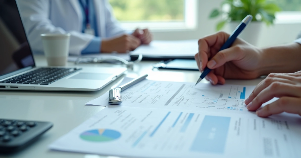 Conferência fiscal com notas e relatórios de clínica