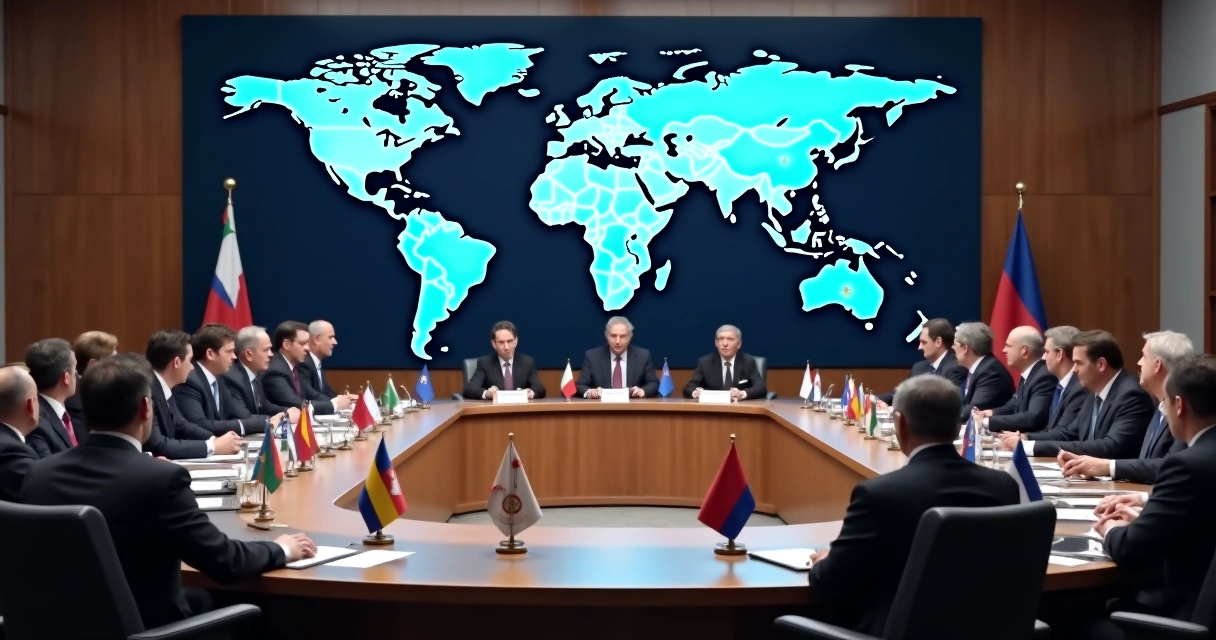 Conferência internacional com lideranças da América Latina e Europa em uma mesa redonda 