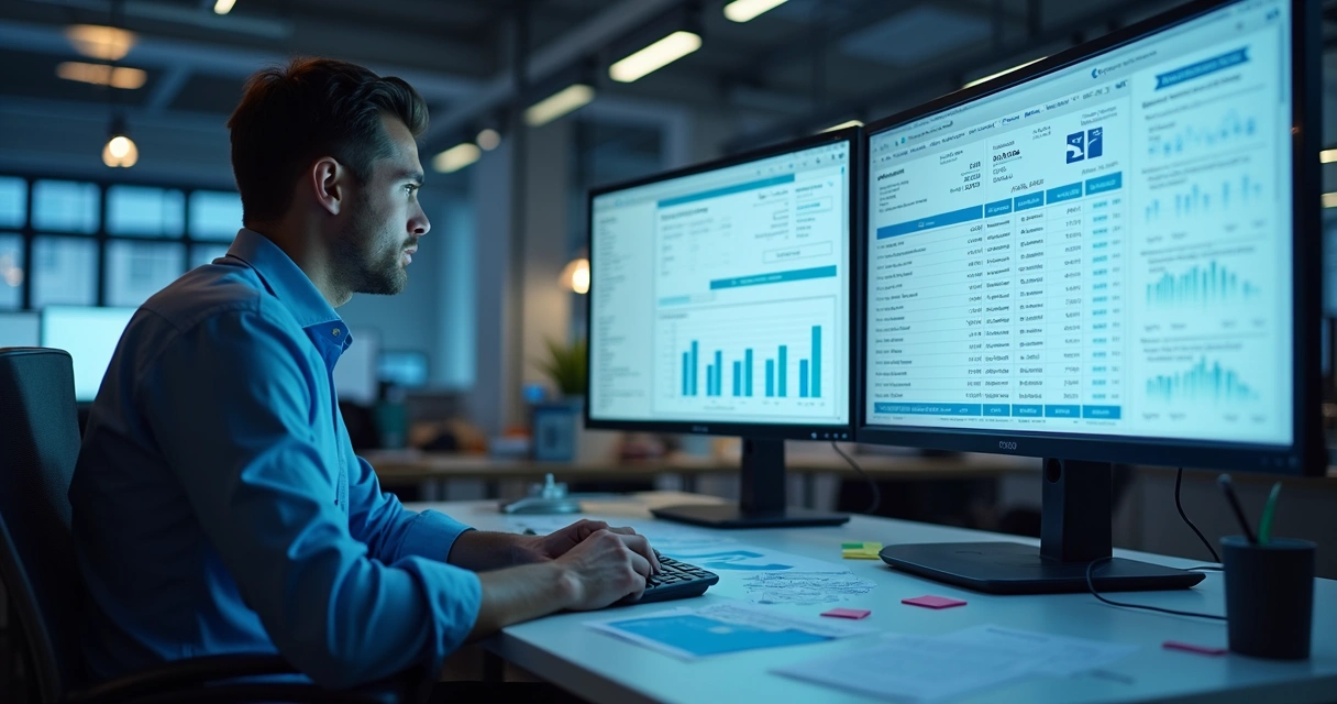 Profissional conferindo notas fiscais digitais 