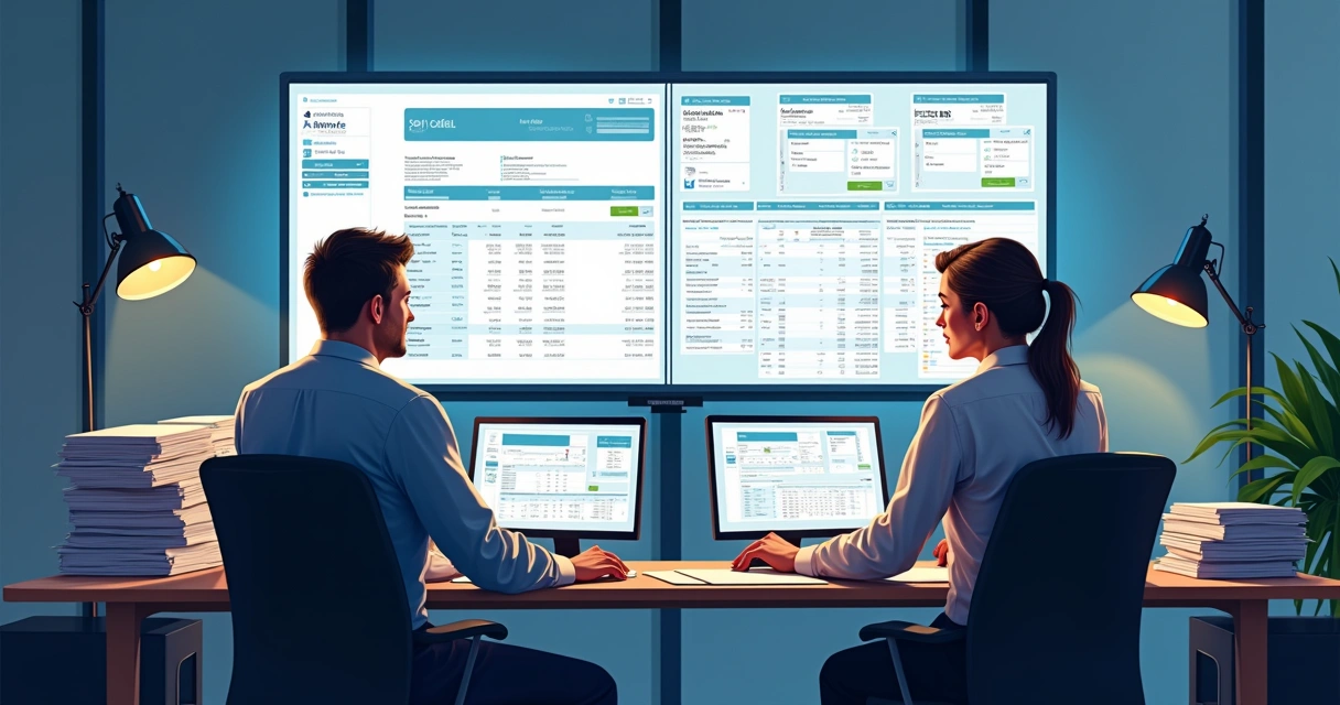 Conferência de notas fiscais em ambiente de escritório 
