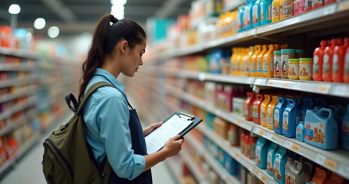 Fiscalizando produtos pet em uma prateleira 