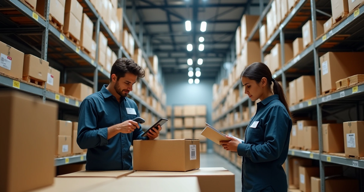 Equipe conferindo transferência de mercadorias em loja 