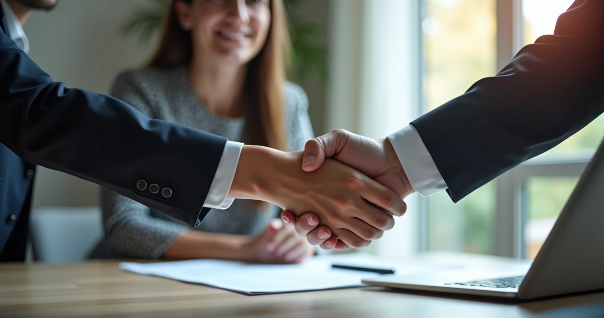 Aperto de mãos entre cliente e fornecedor de tecnologia 