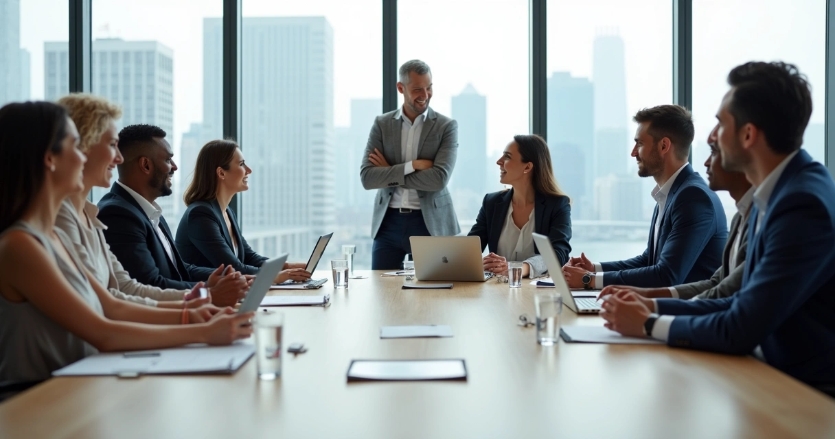 Equipe diversa em reunião de trabalho demonstrando confiança mútua 