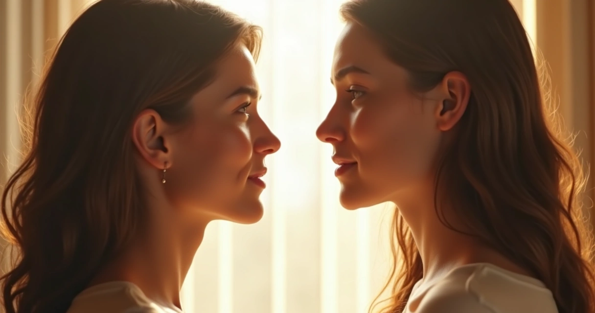 Duas pessoas trocando olhares de compreensão em meio a um ambiente claro 
