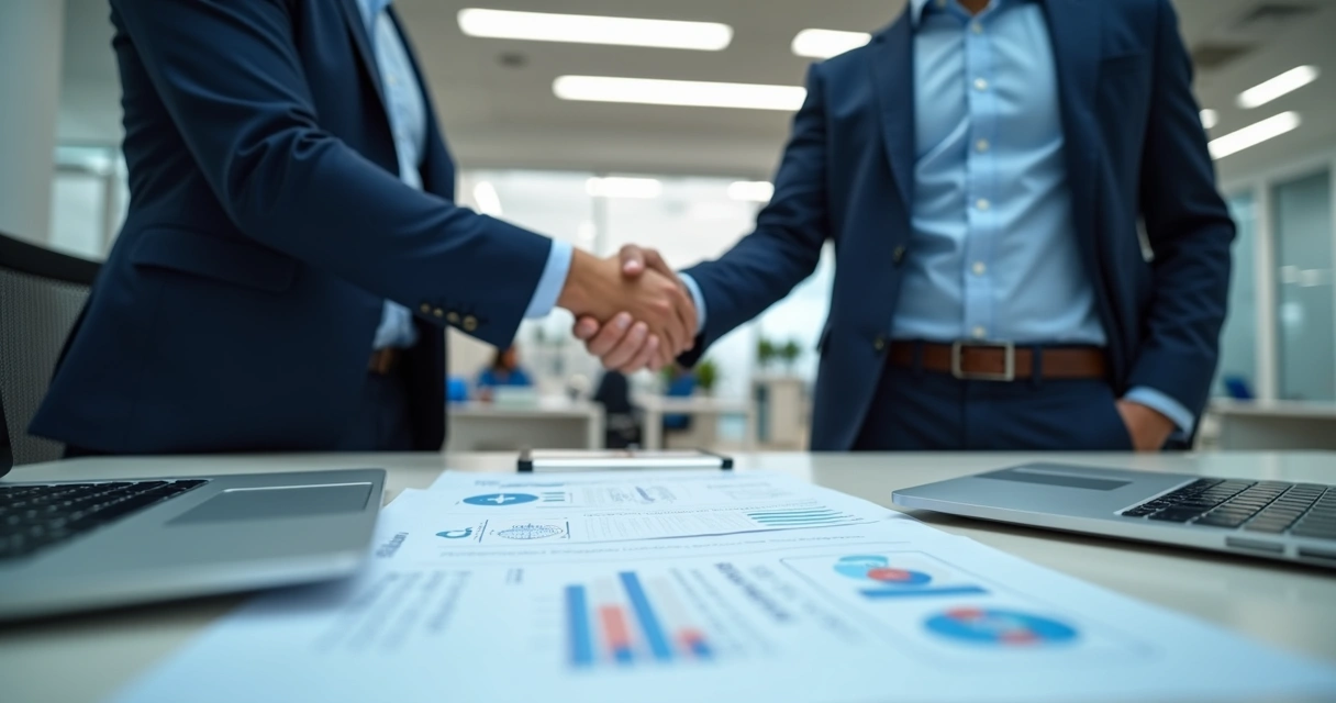 Aperto de mãos entre profissional de TI e novo colaborador após onboarding digital 