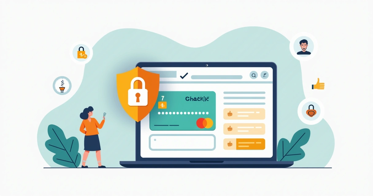 Selo de segurança em site de checkout com cartão de crédito e pagamento aprovado 