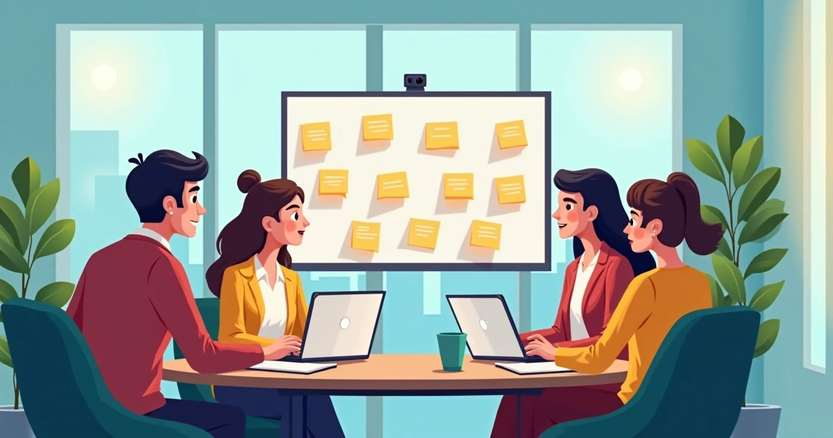 Equipe virtual colaborando em reunião online