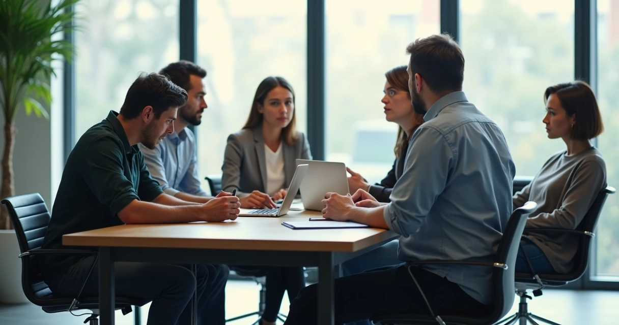 Dos personas separadas del resto de un equipo, mostrando división