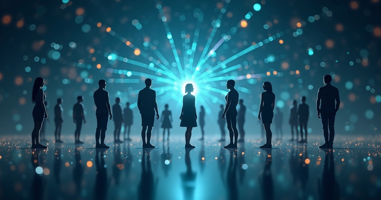 Red de personas conectadas por líneas de confianza en entorno digital azul 