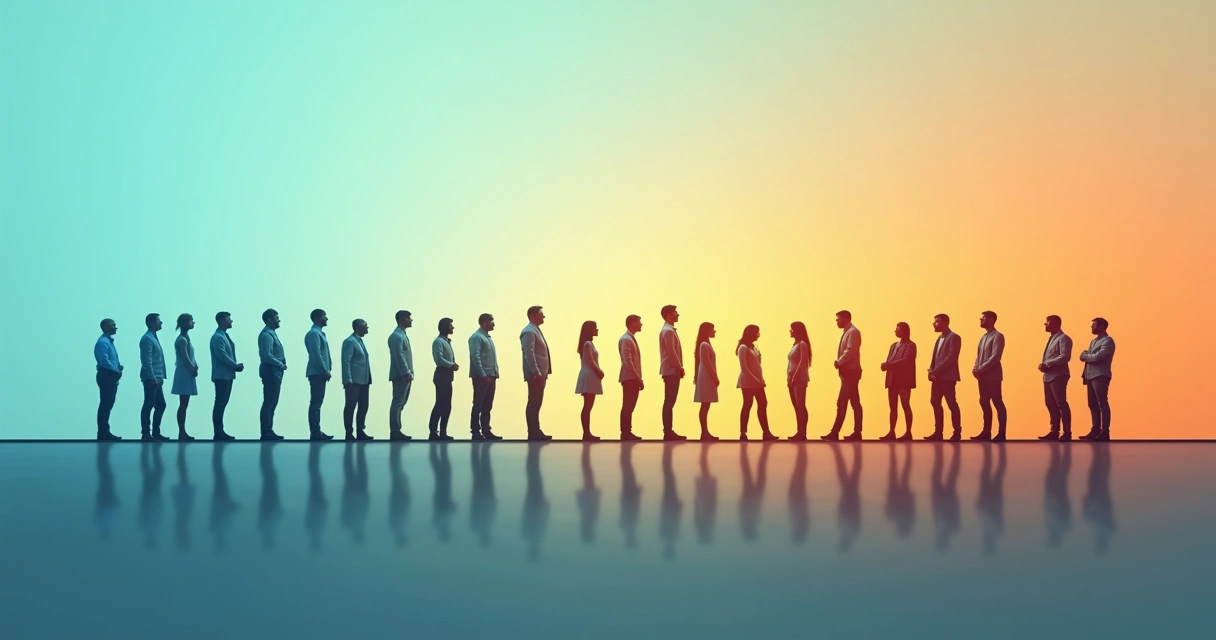 Spectrum of confidence with people standing along it