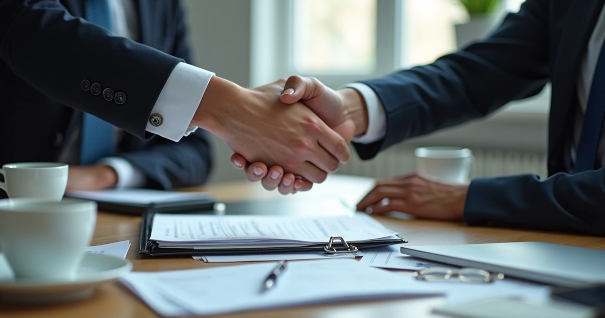 Aperto de mãos, foco em confidencialidade e sigilo empresarial. 