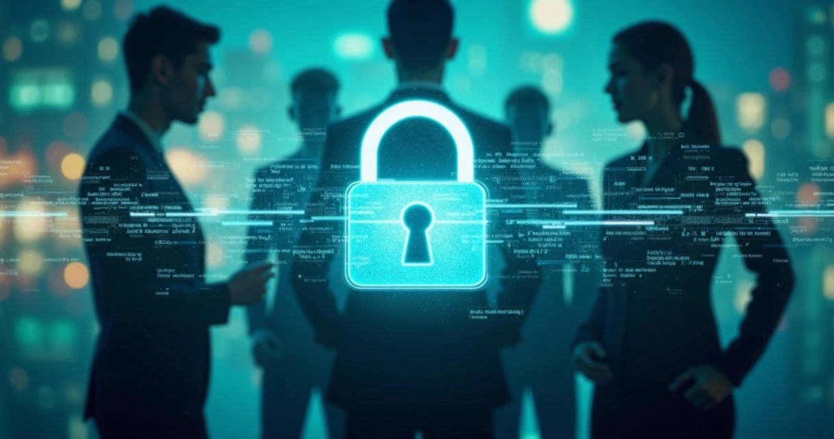 Pessoas protegidas por camada virtual de segurança online 