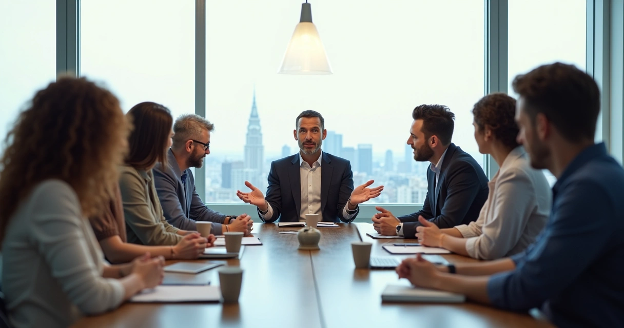 Person calmly explaining their point during a meeting 