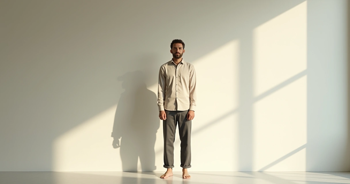 Person with upright posture casting a contrasting shadow in a slouched pose 