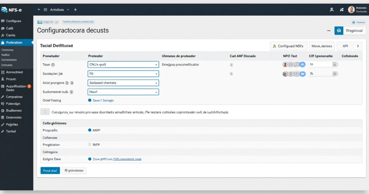 Painel de configuração de NFS-e em modo teste 