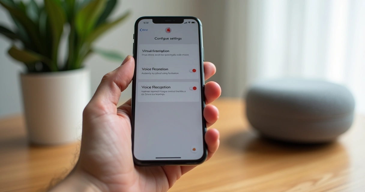 Pessoa configurando assistente virtual no smartphone 