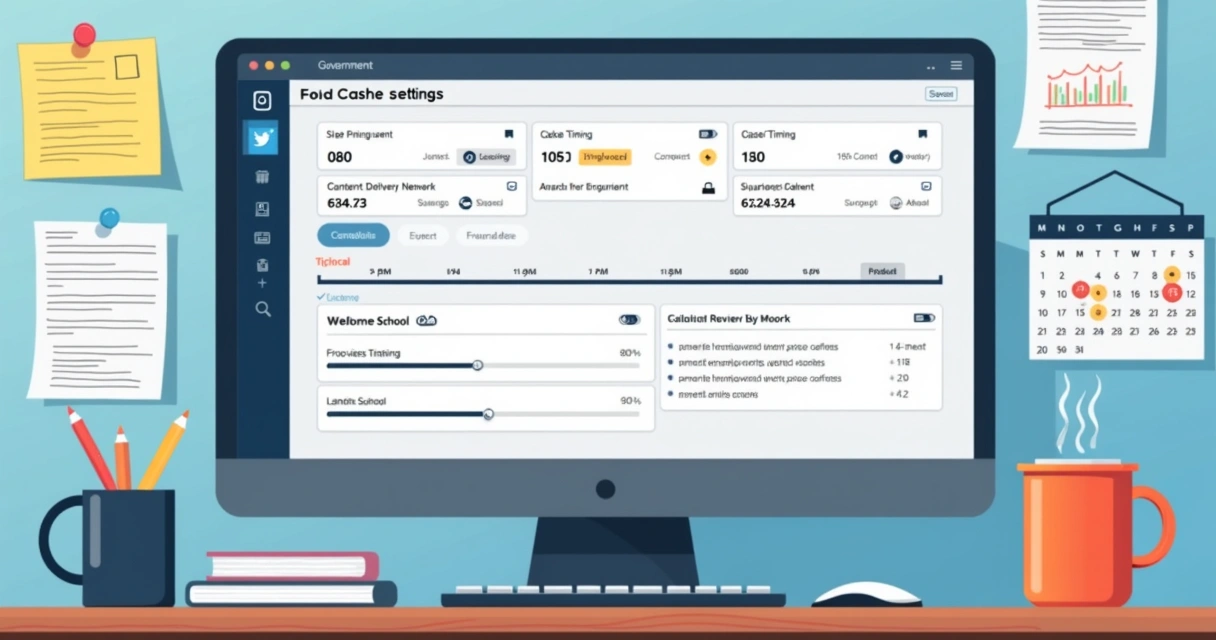Dashboard ajustando configurações de cache de um site institucional