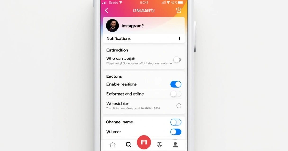 Tela de configurações do canal de transmissão no Instagram, com opções de notificação e permissões 