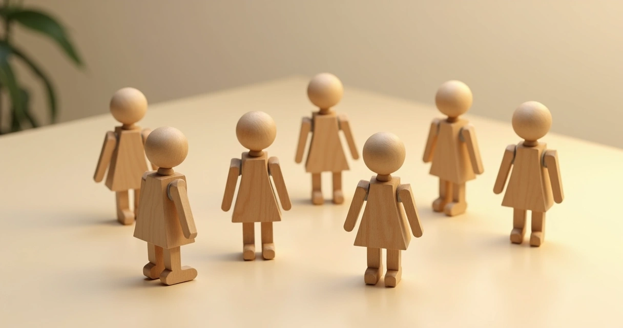 Objetos representando membros de uma família em configuração de constelação sistêmica 