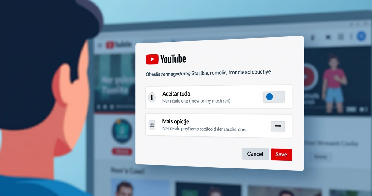 Configuração de cookies na tela do YouTube em destaque 